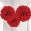 Red Pom Pom Decorations - 40Cm (3Pk)