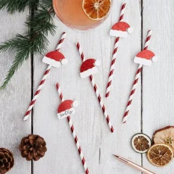 Santa Hat Red & White Stripe Paper Straws (20Pk)