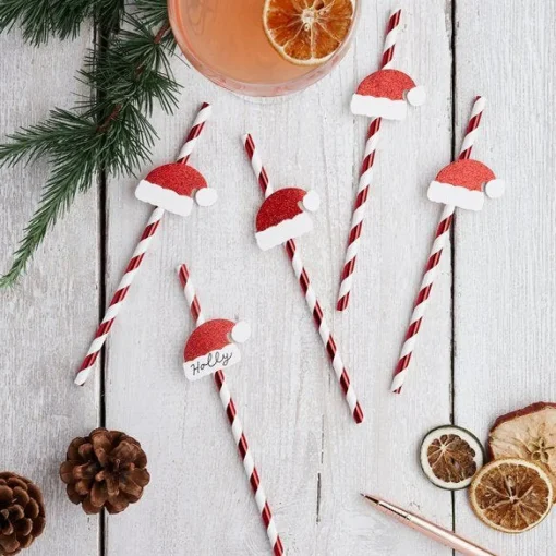 Santa Hat Red & White Stripe Paper Straws (20Pk)