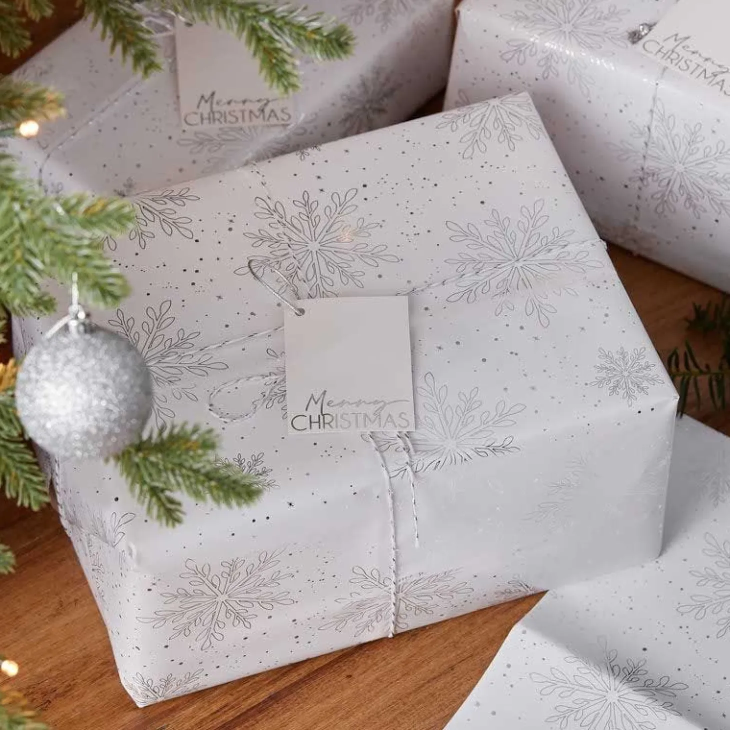 Silver Foiled Snowflake Christmas Wrapping Paper Kit