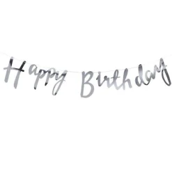 Silver 'Happy Birthday' Paper Banner - 1.5M