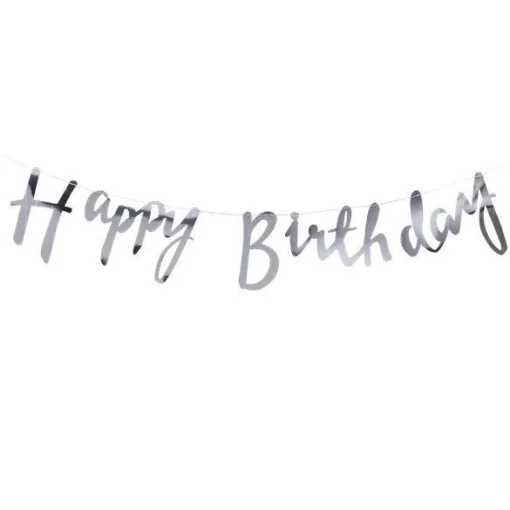 Silver 'Happy Birthday' Paper Banner - 1.5M
