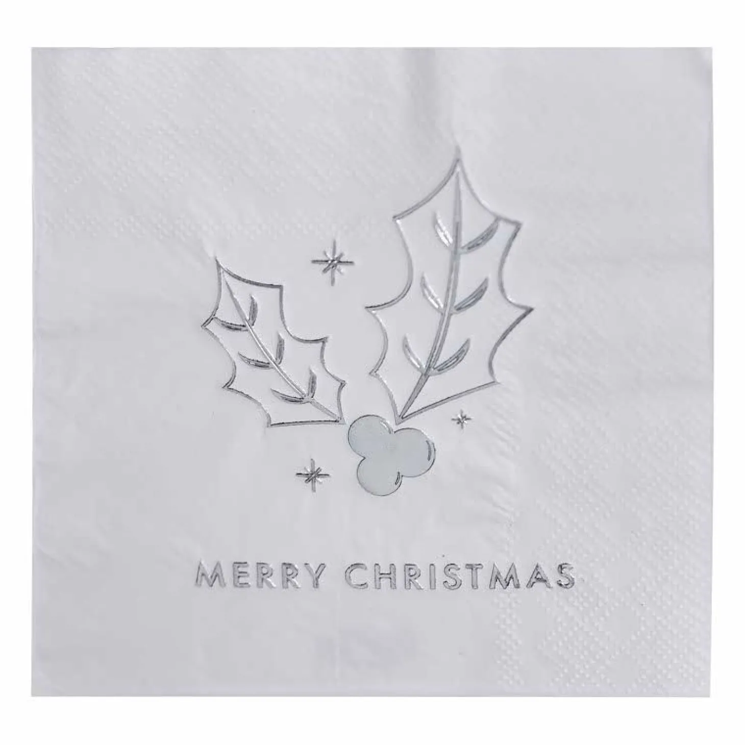Silver Holly Merry Christmas Paper Napkins - 25Cm (16Pk)