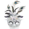 Silver Masquerade Mask With Glitter & Peacock Feathers