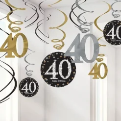 Sparkling Celebration 40Th Birthday Hanging Swirls - 45Cm (12Pk)