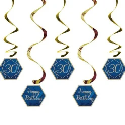 30Th Birthday Navy & Gold Geode Hanging Swirls (5Pk)