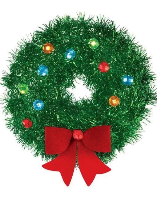 Tinsel Wreath With Bow - 15Cm