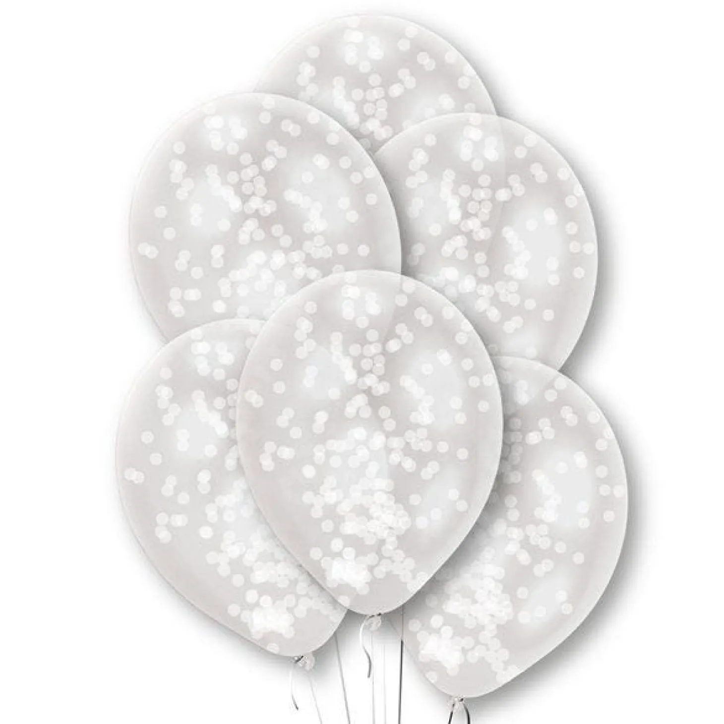 White Confetti Clear Latex Balloons - 11" (6Pk)