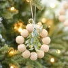 Wooden Beads & Foliage Tree Decorations (4Pk)